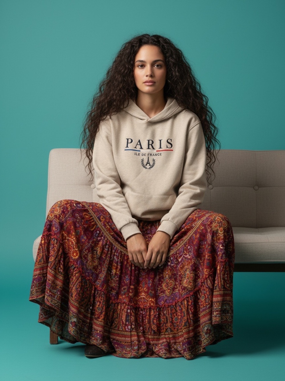 Paris France Neutral Hoodie Pullover Sweatshirt Size XL